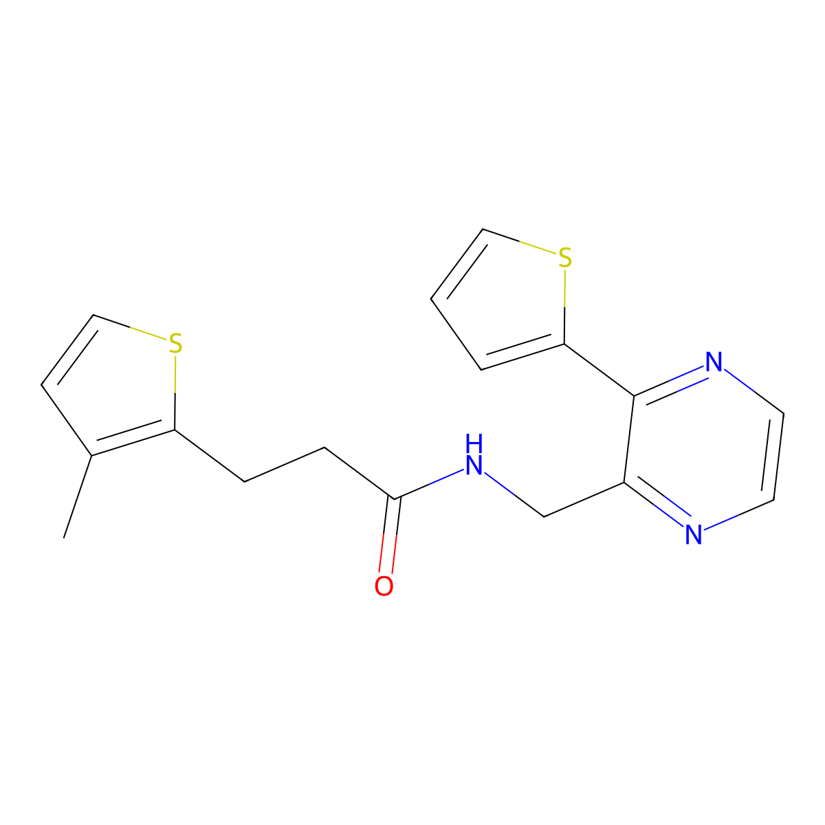 3-(3-methylthiophen-2-yl)-N-((3-(thiophen-2-yl)pyrazin-2-yl)methyl)propanamide molecular structure, CAS 2034425-40-4