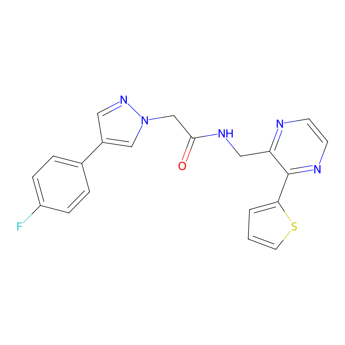 2-(4-(4-fluorophenyl)-1H-pyrazol-1-yl)-N-((3-(thiophen-2-yl)pyrazin-2-yl)methyl)acetamide molecular structure, CAS 2034425-45-9