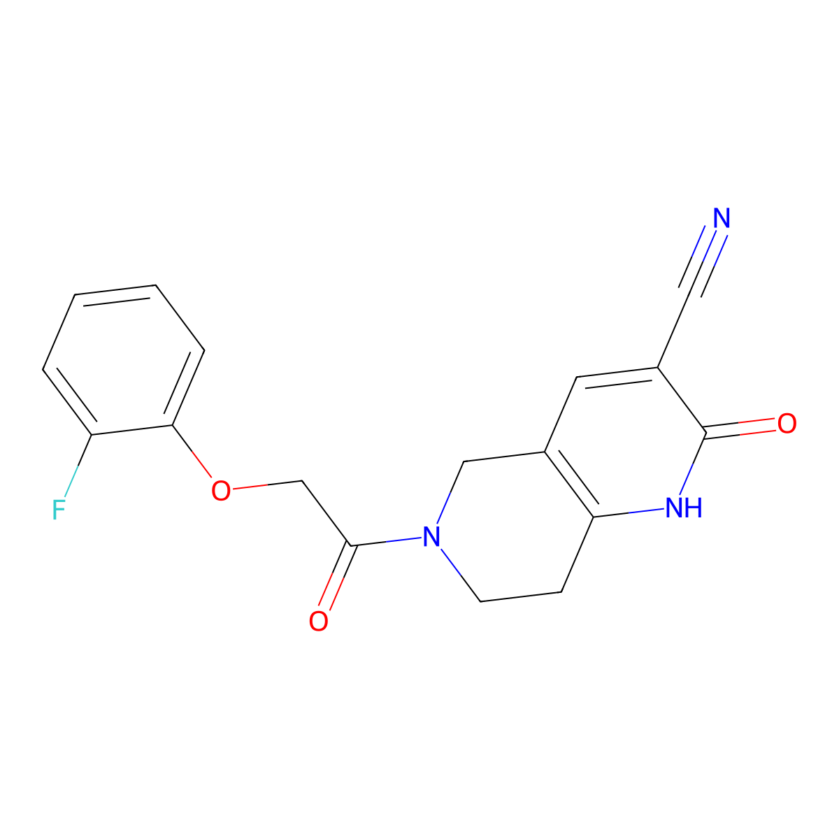 6-(2-(2-Fluorophenoxy)acetyl)-2-oxo-1,2,5,6,7,8-hexahydro-1,6-naphthyridine-3-carbonitrile molecular structure, CAS 2034425-46-0
