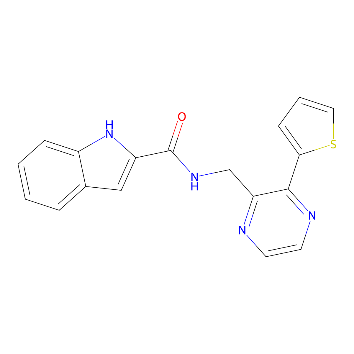 N-{[3-(thiophen-2-yl)pyrazin-2-yl]methyl}-1H-indole-2-carboxamide molecular structure, CAS 2034425-57-3