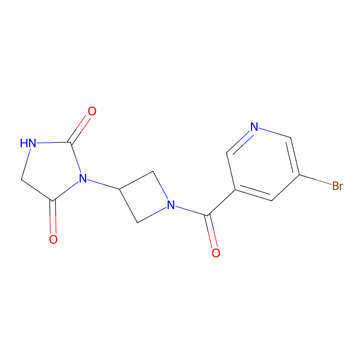 3-(1-(5-Bromonicotinoyl)azetidin-3-yl)imidazolidine-2,4-dione molecular structure, CAS 2034425-60-8