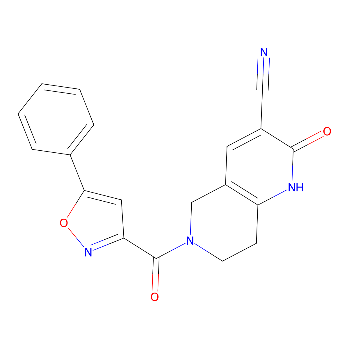 2-Oxo-6-(5-phenylisoxazole-3-carbonyl)-1,2,5,6,7,8-hexahydro-1,6-naphthyridine-3-carbonitrile molecular structure, CAS 2034425-64-2