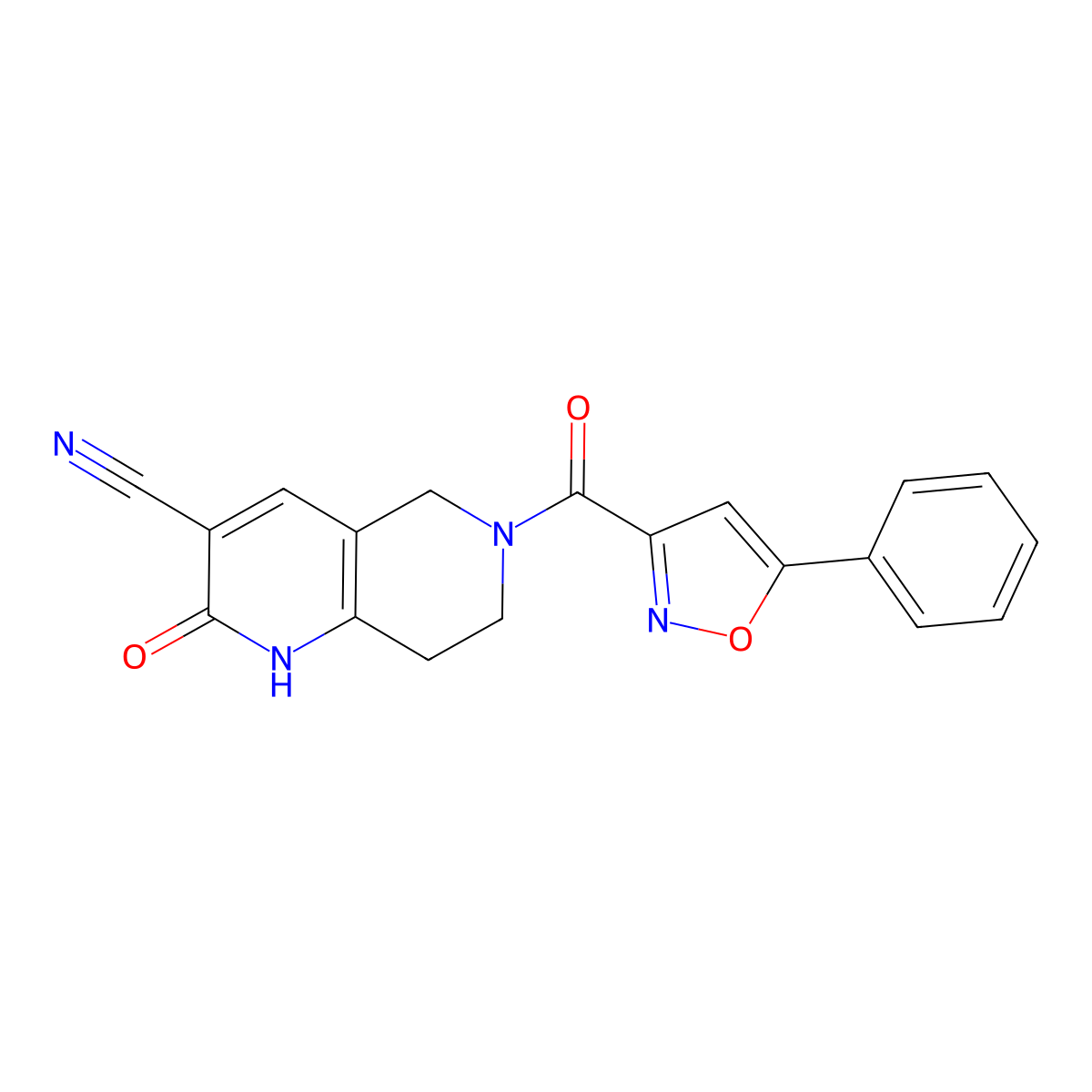 2-Oxo-6-(5-phenylisoxazole-3-carbonyl)-1,2,5,6,7,8-hexahydro-1,6-naphthyridine-3-carbonitrile molecular structure, CAS 2034425-64-2