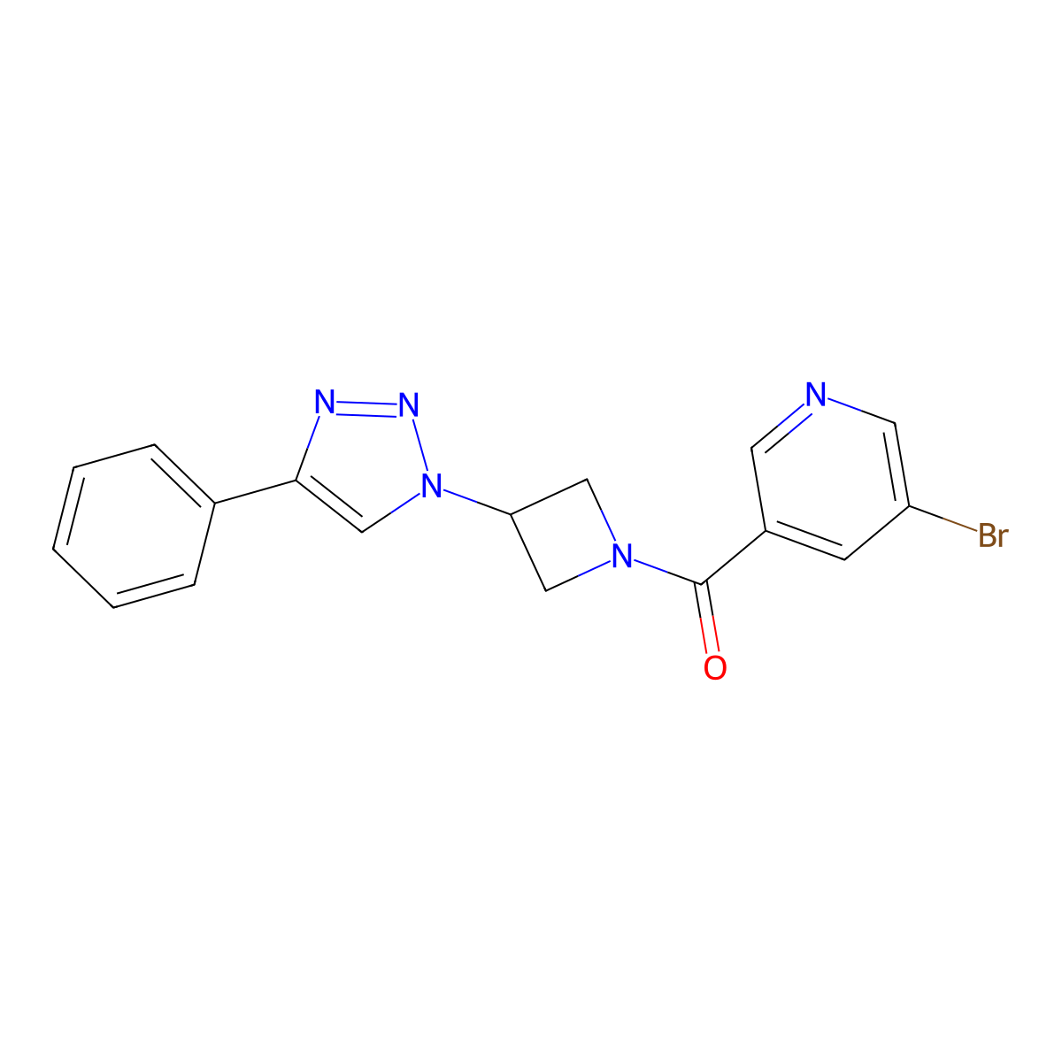 (5-bromopyridin-3-yl)(3-(4-phenyl-1H-1,2,3-triazol-1-yl)azetidin-1-yl)methanone molecular structure, CAS 2034425-68-6