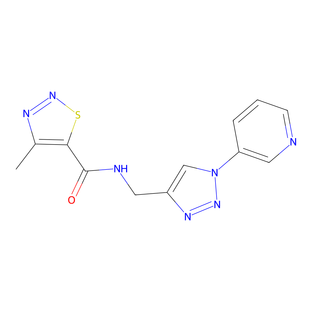 4-methyl-N-{[1-(pyridin-3-yl)-1H-1,2,3-triazol-4-yl]methyl}-1,2,3-thiadiazole-5-carboxamide molecular structure, CAS 2034425-71-1