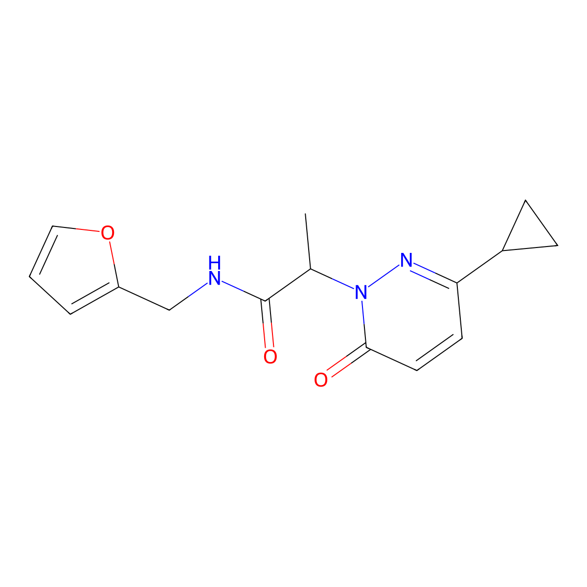 2-(3-cyclopropyl-6-oxopyridazin-1(6H)-yl)-N-(furan-2-ylmethyl)propanamide molecular structure, CAS 2034425-74-4