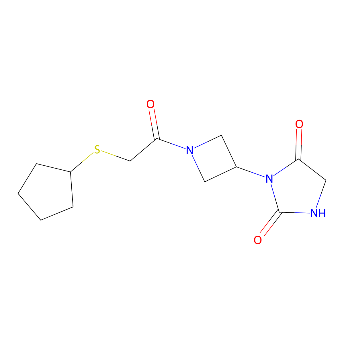 3-(1-(2-(Cyclopentylthio)acetyl)azetidin-3-yl)imidazolidine-2,4-dione molecular structure, CAS 2034425-75-5