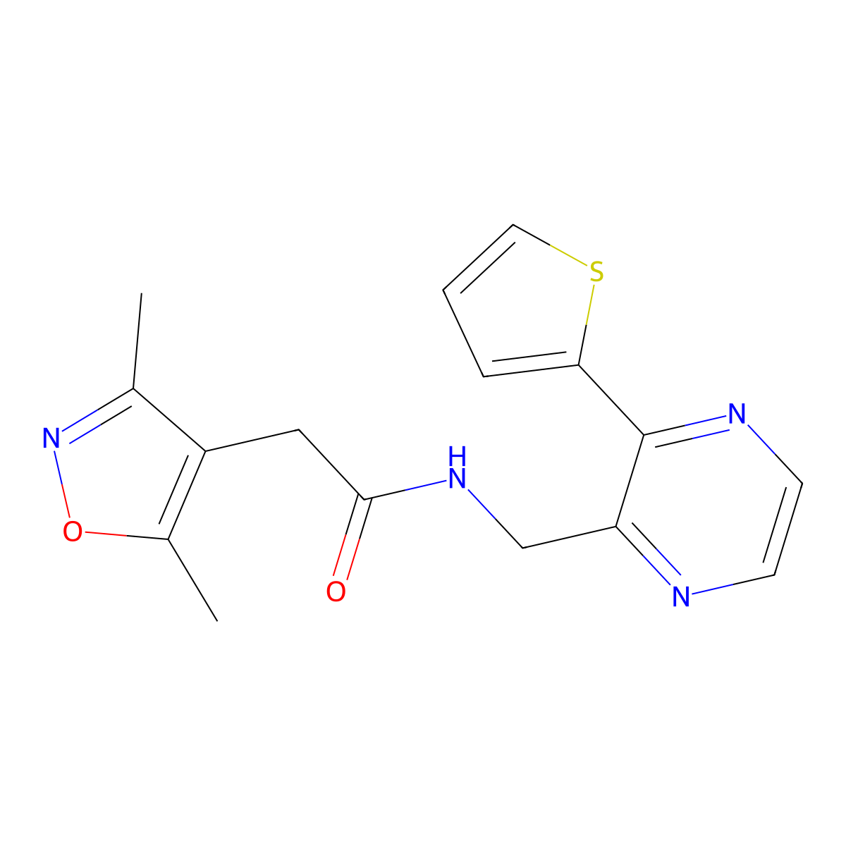 2-(3,5-dimethylisoxazol-4-yl)-N-((3-(thiophen-2-yl)pyrazin-2-yl)methyl)acetamide molecular structure, CAS 2034425-77-7