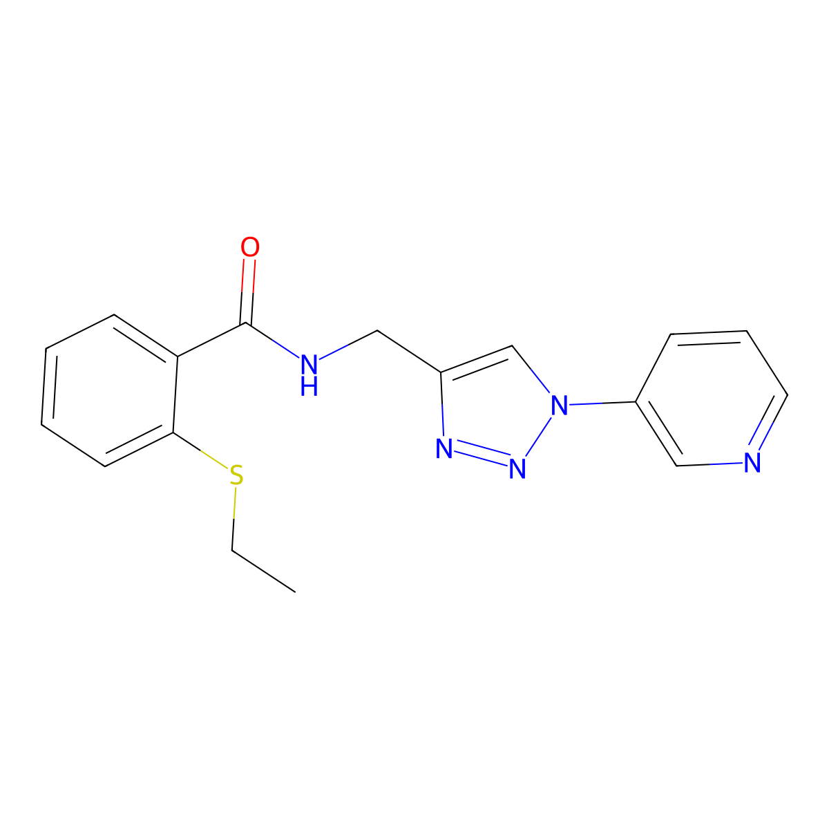 2-(ethylthio)-N-((1-(pyridin-3-yl)-1H-1,2,3-triazol-4-yl)methyl)benzamide molecular structure, CAS 2034425-80-2