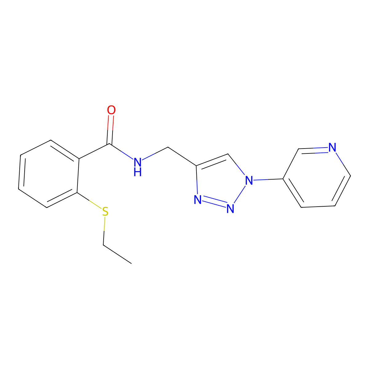 2-(ethylthio)-N-((1-(pyridin-3-yl)-1H-1,2,3-triazol-4-yl)methyl)benzamide molecular structure, CAS 2034425-80-2
