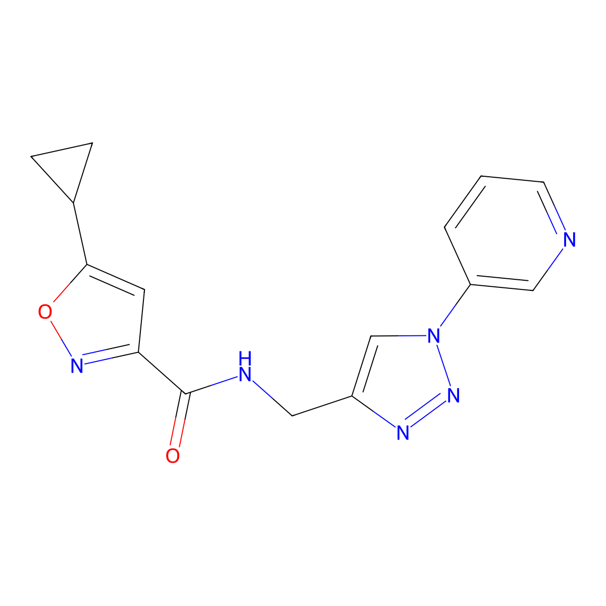 5-cyclopropyl-N-((1-(pyridin-3-yl)-1H-1,2,3-triazol-4-yl)methyl)isoxazole-3-carboxamide molecular structure, CAS 2034425-88-0