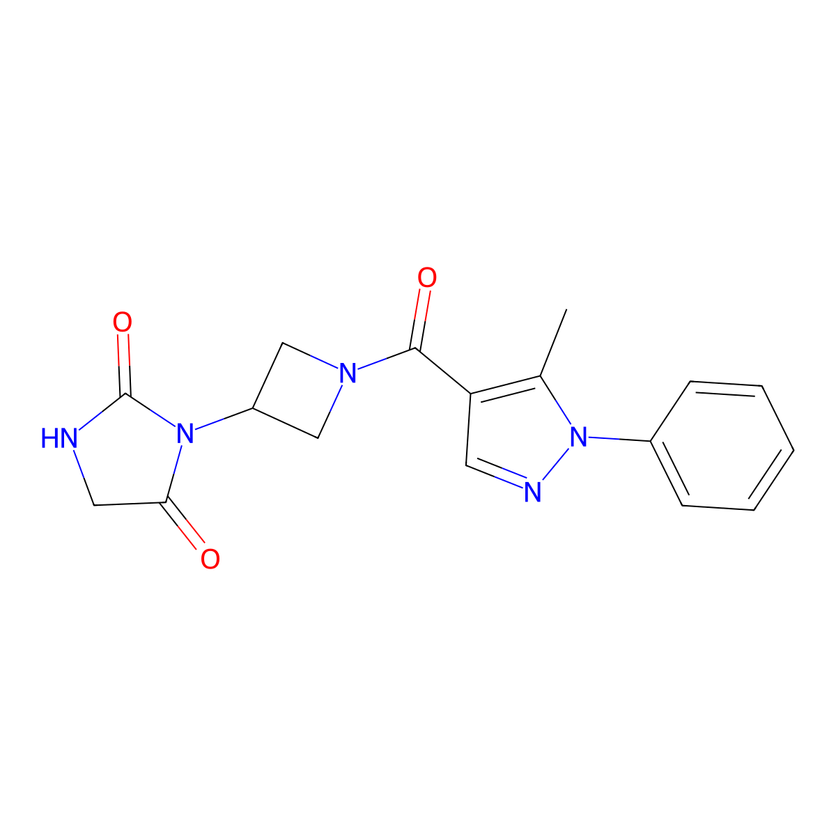3-[1-(5-methyl-1-phenyl-1H-pyrazole-4-carbonyl)azetidin-3-yl]imidazolidine-2,4-dione molecular structure, CAS 2034425-92-6