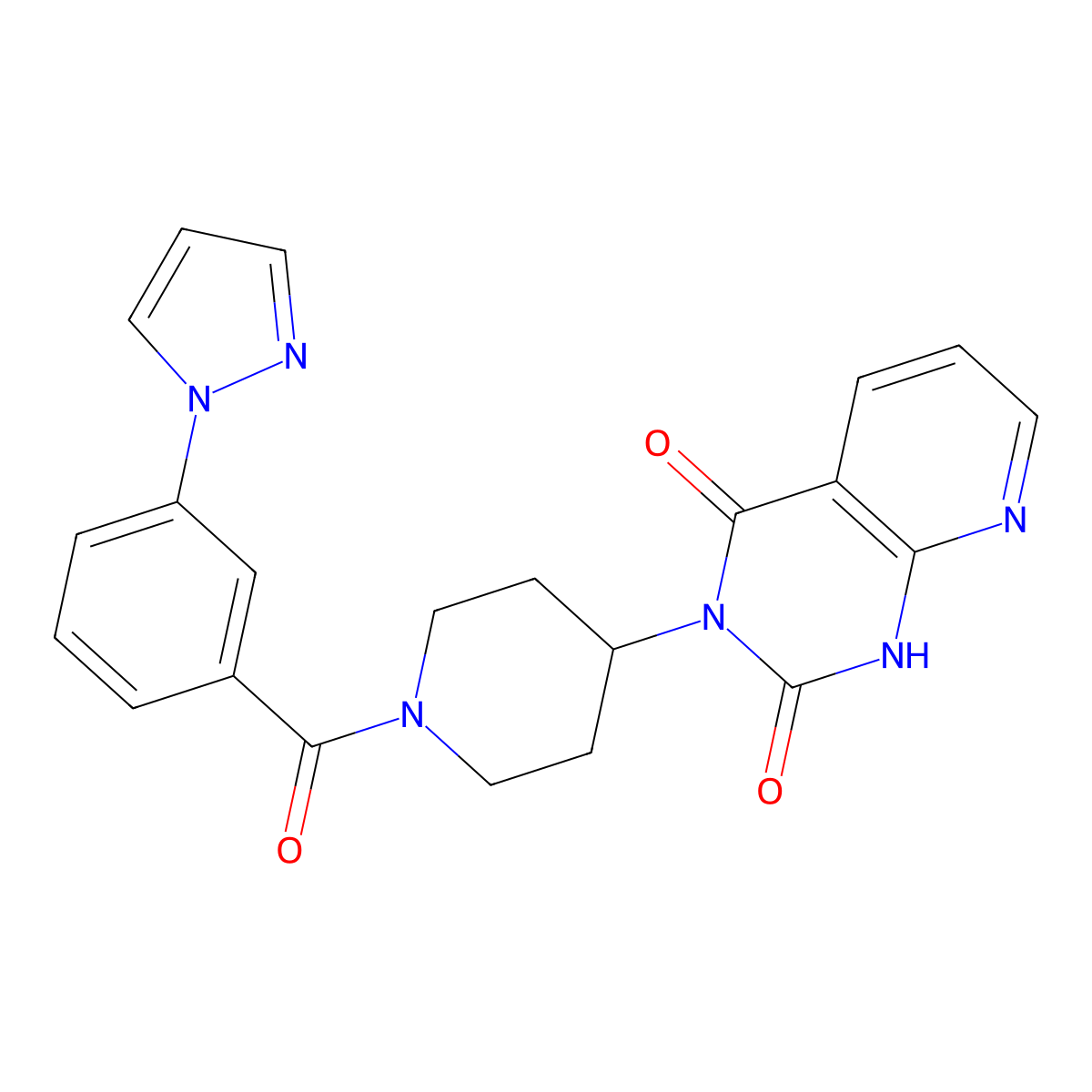3-(1-(3-(1H-pyrazol-1-yl)benzoyl)piperidin-4-yl)pyrido[2,3-d]pyrimidine-2,4(1H,3H)-dione molecular structure, CAS 2034425-97-1
