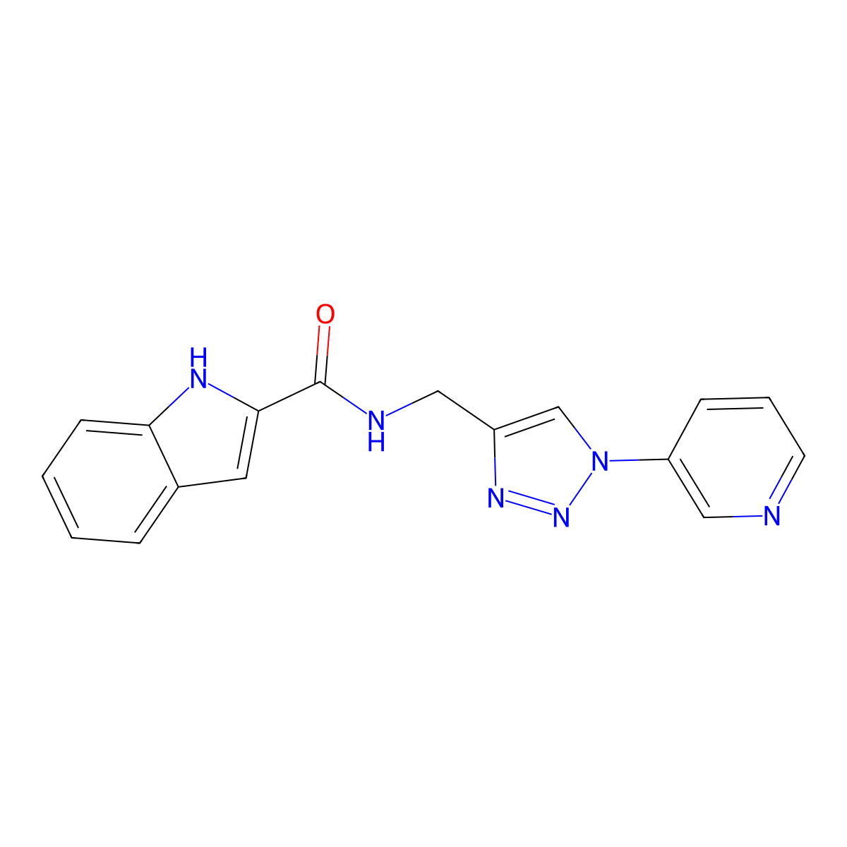 N-{[1-(pyridin-3-yl)-1H-1,2,3-triazol-4-yl]methyl}-1H-indole-2-carboxamide molecular structure, CAS 2034425-99-3