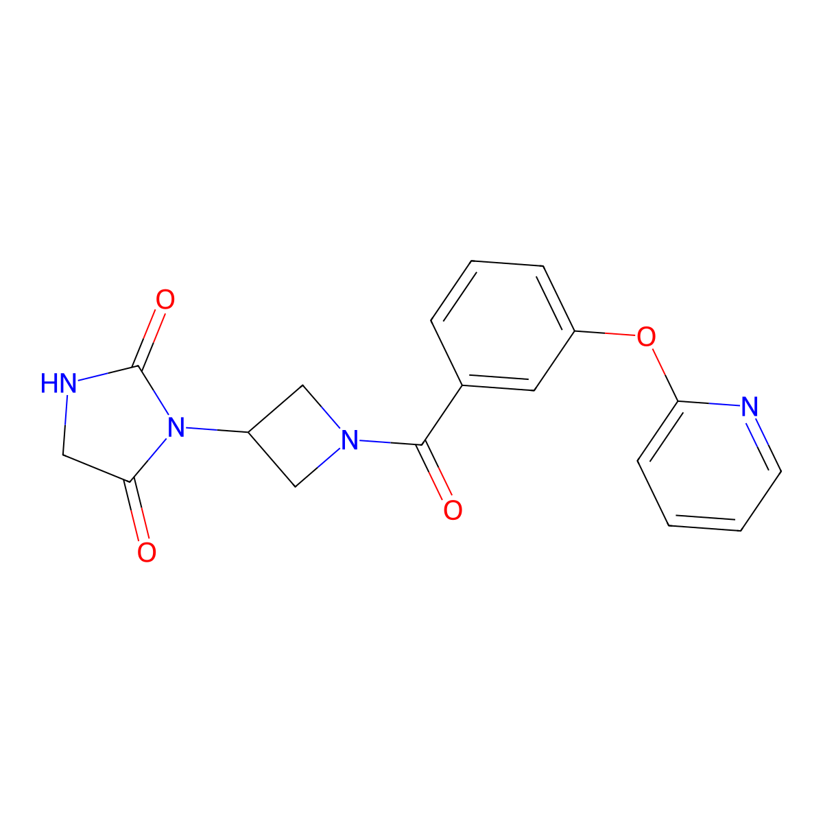3-{1-[3-(Pyridin-2-yloxy)benzoyl]azetidin-3-yl}imidazolidine-2,4-dione molecular structure, CAS 2034426-00-9