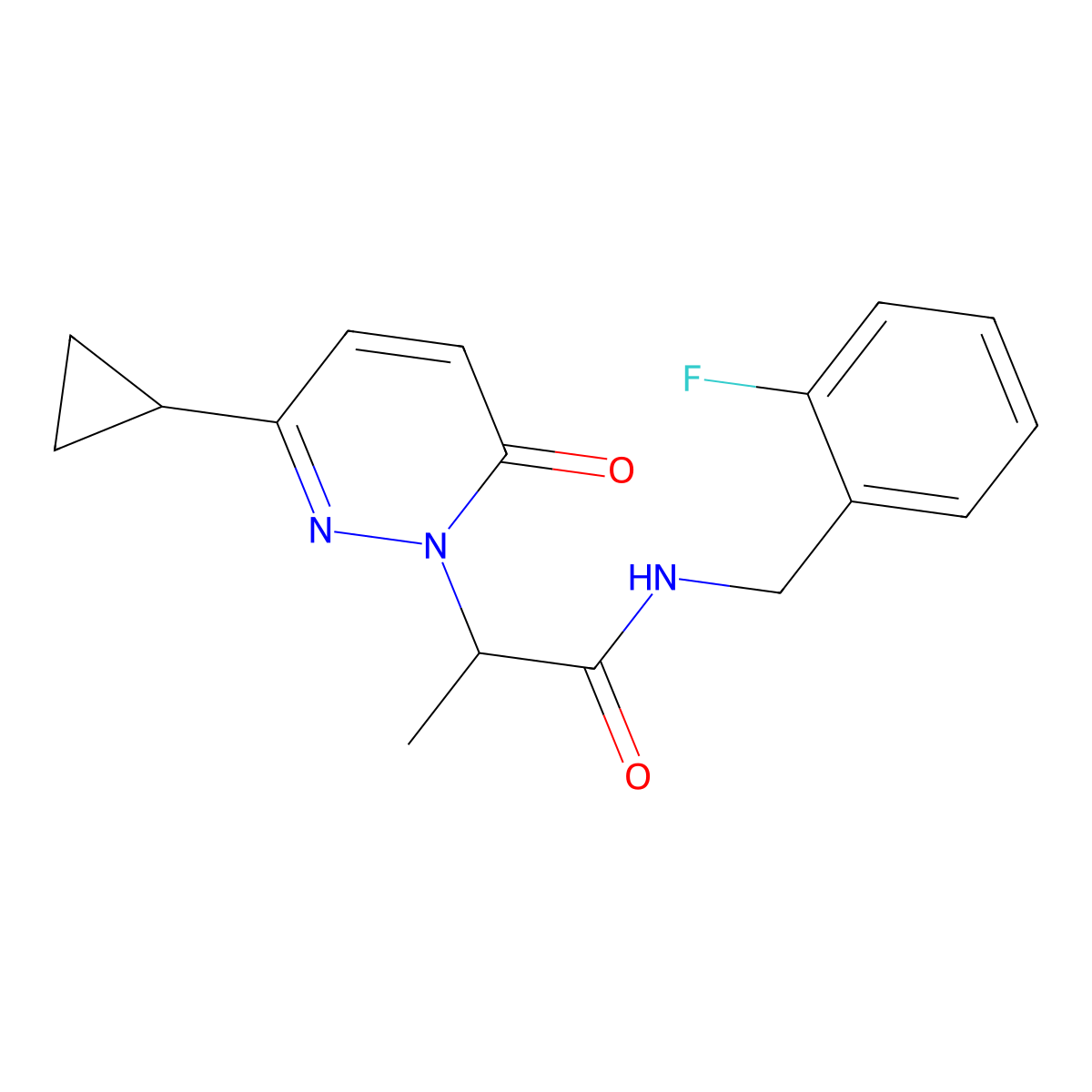 2-(3-cyclopropyl-6-oxopyridazin-1(6H)-yl)-N-(2-fluorobenzyl)propanamide molecular structure, CAS 2034426-13-4