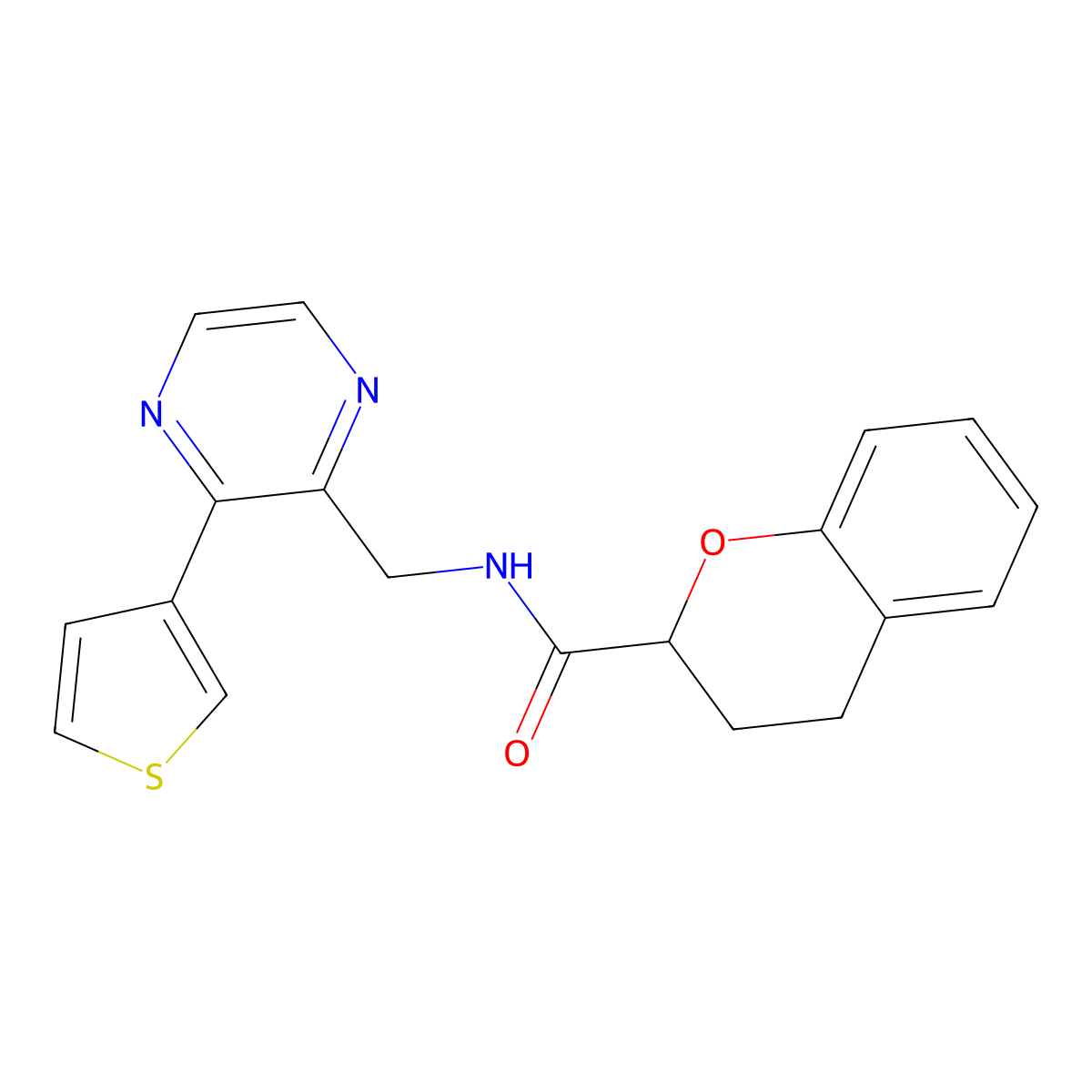 N-((3-(thiophen-3-yl)pyrazin-2-yl)methyl)chroman-2-carboxamide molecular structure, CAS 2034426-22-5