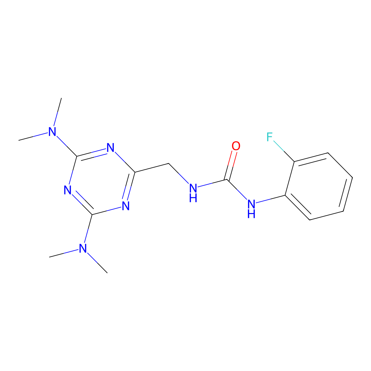 1-((4,6-Bis(dimethylamino)-1,3,5-triazin-2-yl)methyl)-3-(2-fluorophenyl)urea molecular structure, CAS 2034426-23-6