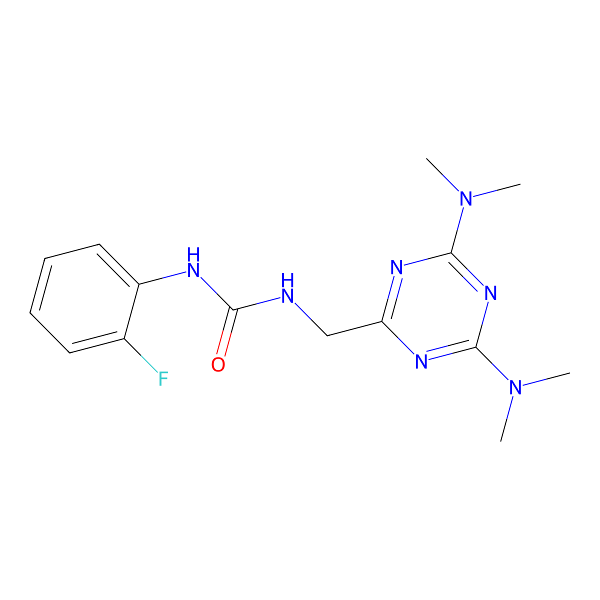 1-((4,6-Bis(dimethylamino)-1,3,5-triazin-2-yl)methyl)-3-(2-fluorophenyl)urea molecular structure, CAS 2034426-23-6