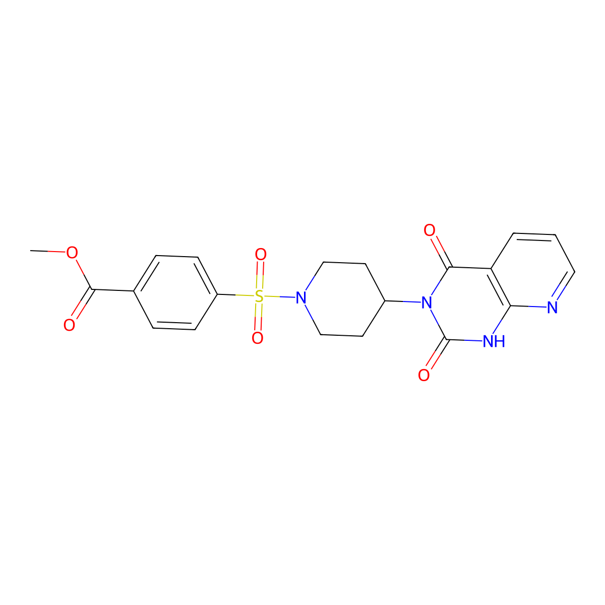 methyl 4-((4-(2,4-dioxo-1,2-dihydropyrido[2,3-d]pyrimidin-3(4H)-yl)piperidin-1-yl)sulfonyl)benzoate molecular structure, CAS 2034426-24-7