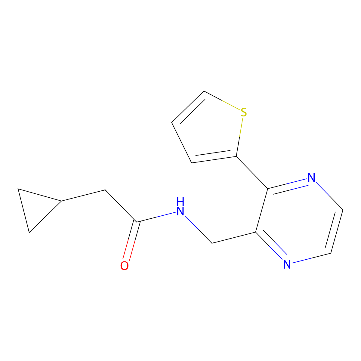 2-cyclopropyl-N-{[3-(thiophen-2-yl)pyrazin-2-yl]methyl}acetamide molecular structure, CAS 2034426-25-8