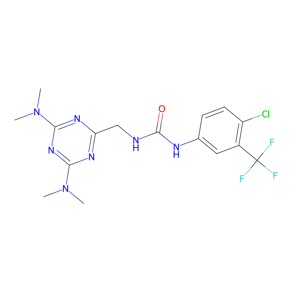 1-((4,6-Bis(dimethylamino)-1,3,5-triazin-2-yl)methyl)-3-(4-chloro-3-(trifluoromethyl)phenyl)urea molecular structure, CAS 2034426-26-9