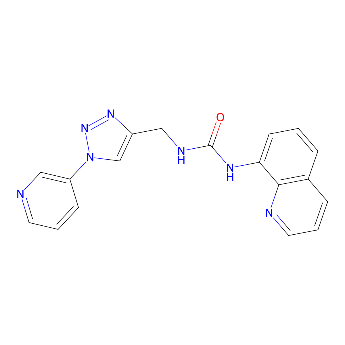 1-((1-(pyridin-3-yl)-1H-1,2,3-triazol-4-yl)methyl)-3-(quinolin-8-yl)urea molecular structure, CAS 2034426-27-0
