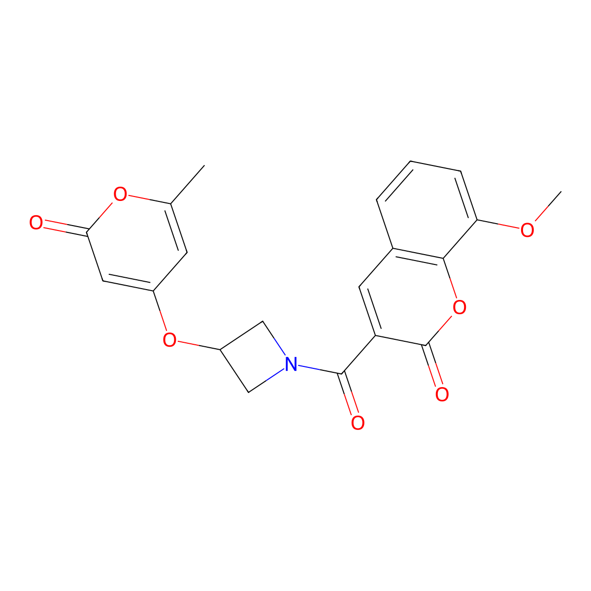 8-methoxy-3-(3-((6-methyl-2-oxo-2H-pyran-4-yl)oxy)azetidine-1-carbonyl)-2H-chromen-2-one molecular structure, CAS 2034426-31-6