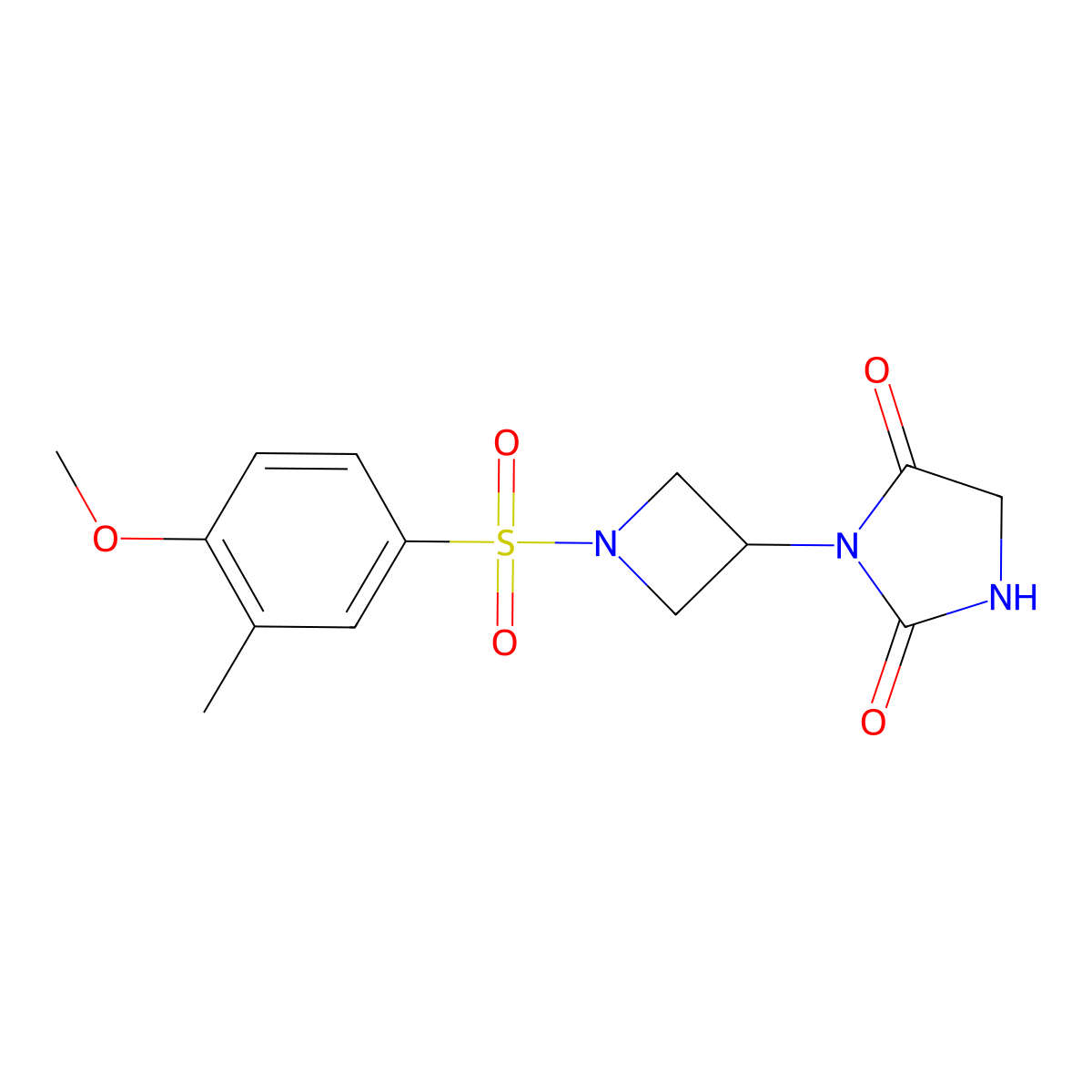 3-(1-((4-Methoxy-3-methylphenyl)sulfonyl)azetidin-3-yl)imidazolidine-2,4-dione molecular structure, CAS 2034426-35-0