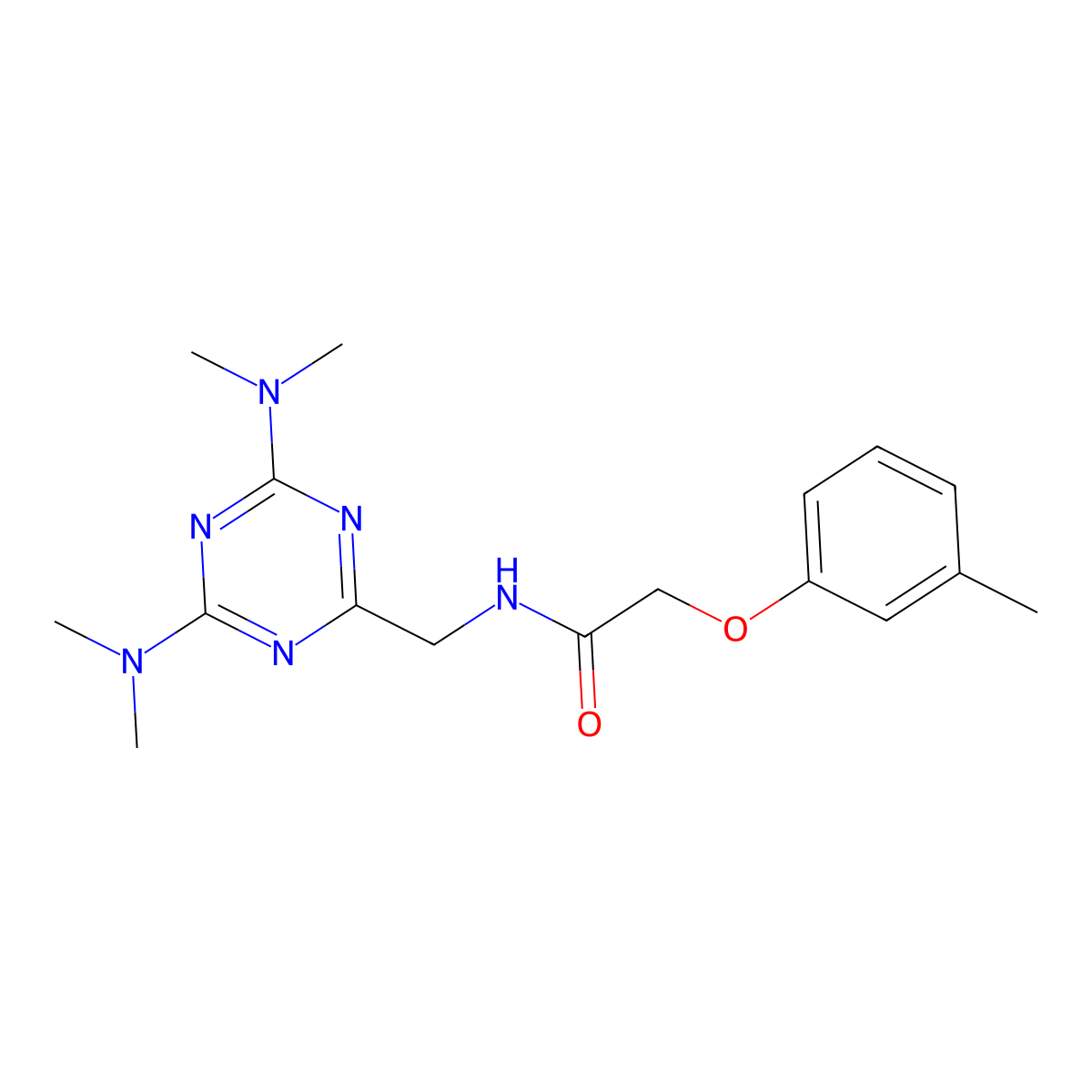 N-((4,6-bis(dimethylamino)-1,3,5-triazin-2-yl)methyl)-2-(m-tolyloxy)acetamide molecular structure, CAS 2034426-42-9