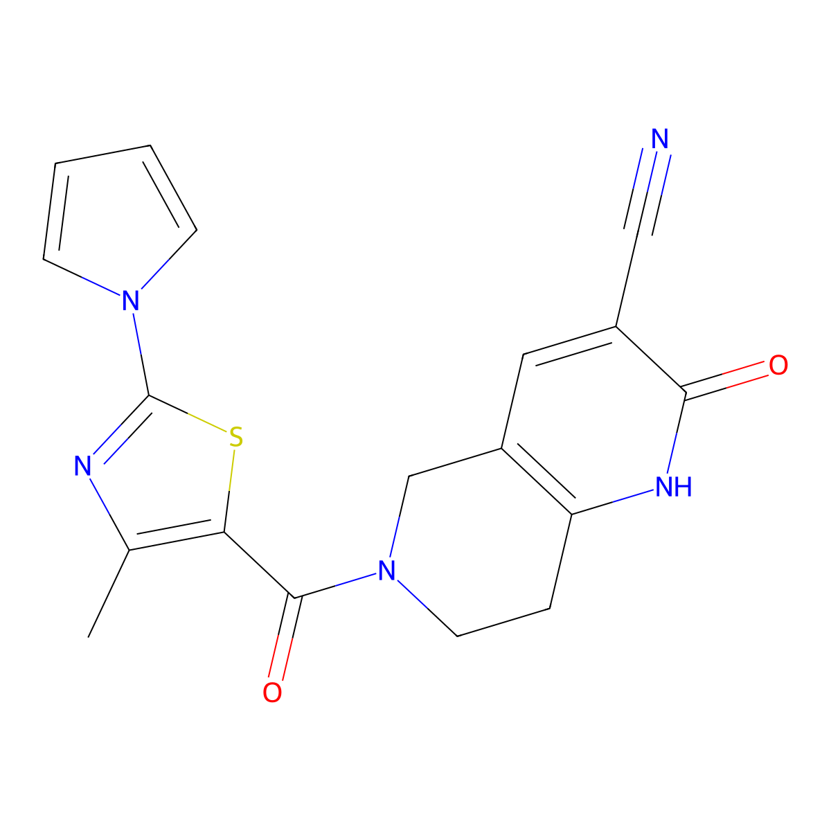6-(4-methyl-2-(1H-pyrrol-1-yl)thiazole-5-carbonyl)-2-oxo-1,2,5,6,7,8-hexahydro-1,6-naphthyridine-3-carbonitrile molecular structure, CAS 2034426-43-0