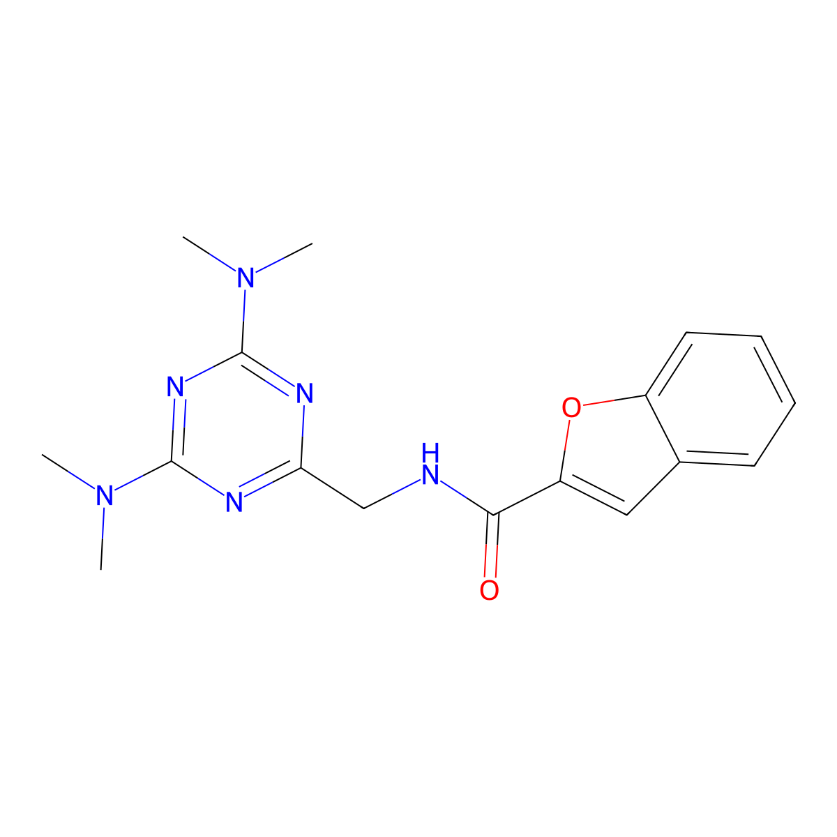 N-((4,6-bis(dimethylamino)-1,3,5-triazin-2-yl)methyl)benzofuran-2-carboxamide molecular structure, CAS 2034426-48-5