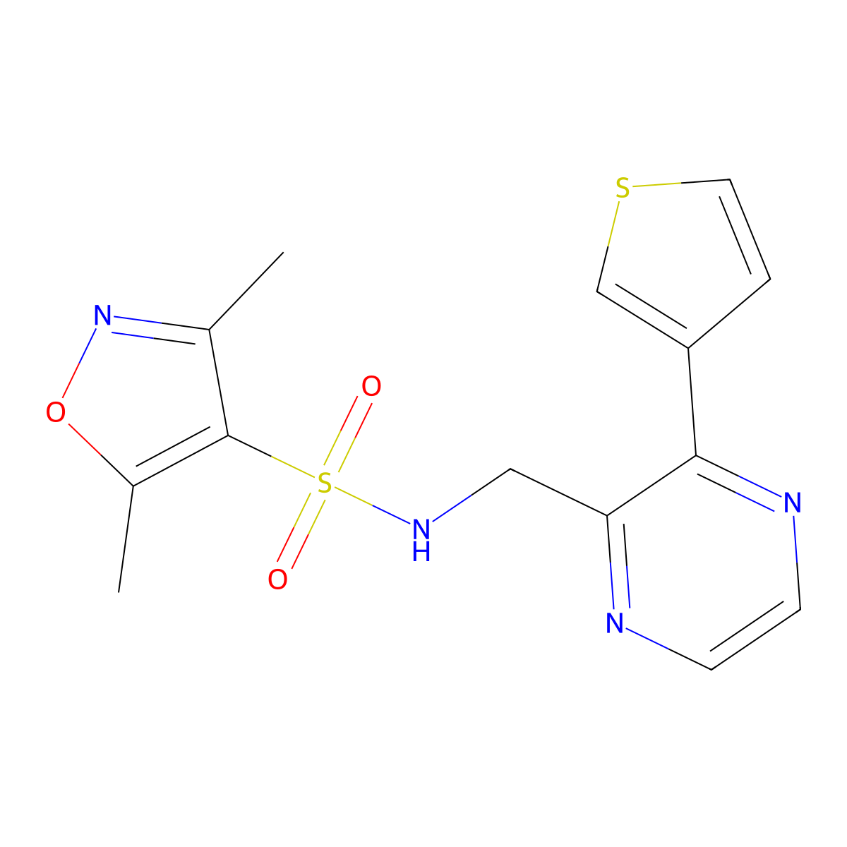 3,5-dimethyl-N-((3-(thiophen-3-yl)pyrazin-2-yl)methyl)isoxazole-4-sulfonamide molecular structure, CAS 2034426-56-5
