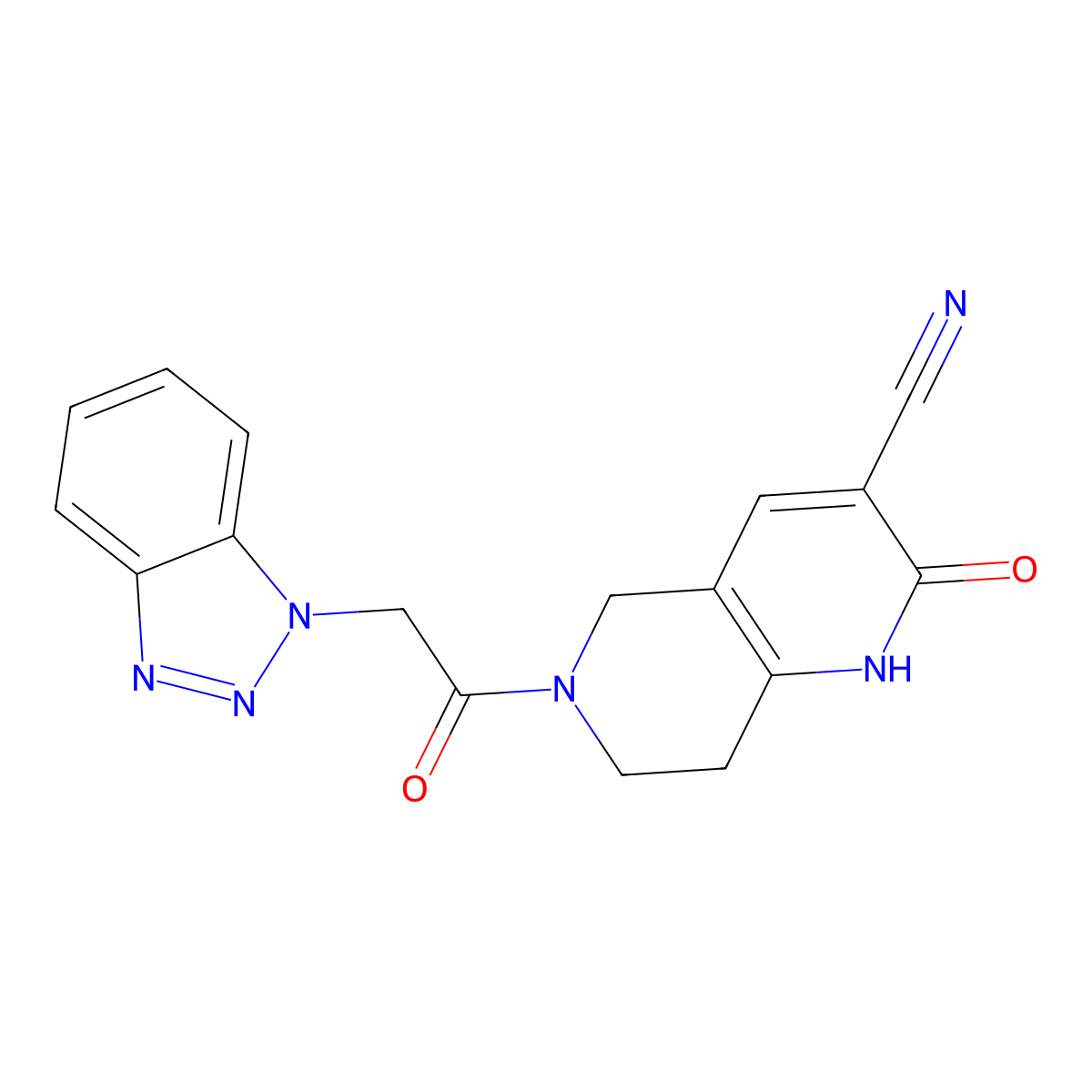 6-(2-(1H-benzo[d][1,2,3]triazol-1-yl)acetyl)-2-oxo-1,2,5,6,7,8-hexahydro-1,6-naphthyridine-3-carbonitrile molecular structure, CAS 2034426-58-7