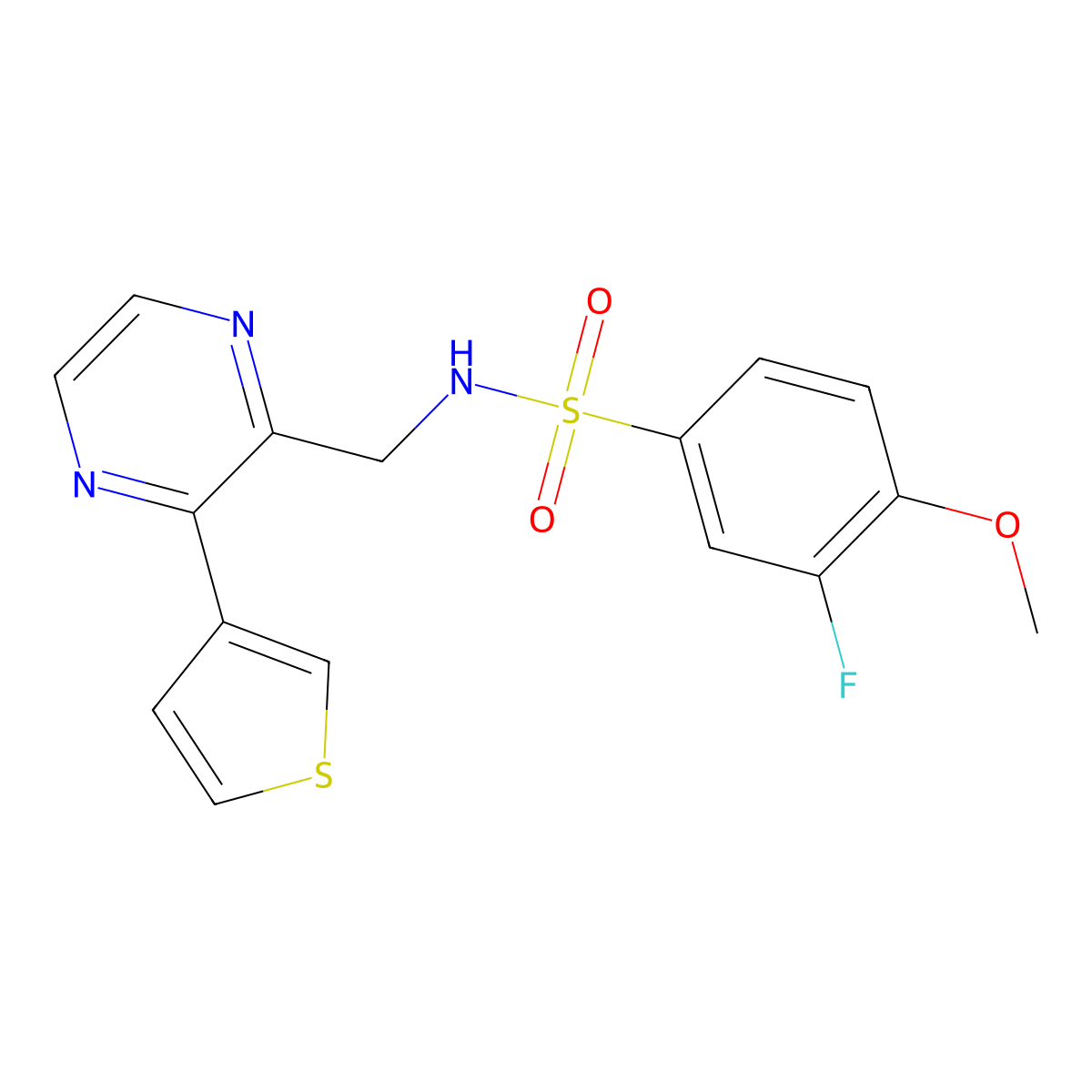 3-fluoro-4-methoxy-N-((3-(thiophen-3-yl)pyrazin-2-yl)methyl)benzenesulfonamide molecular structure, CAS 2034426-63-4
