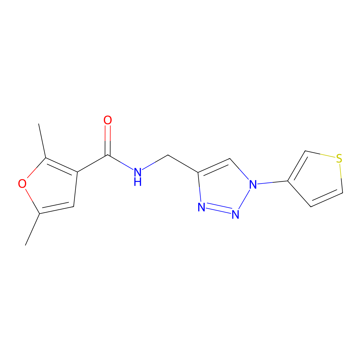 2,5-dimethyl-N-((1-(thiophen-3-yl)-1H-1,2,3-triazol-4-yl)methyl)furan-3-carboxamide molecular structure, CAS 2034426-66-7