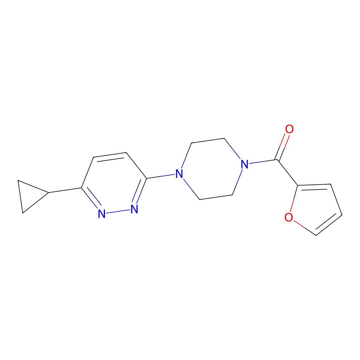 (4-(6-Cyclopropylpyridazin-3-yl)piperazin-1-yl)(furan-2-yl)methanone molecular structure, CAS 2034426-67-8