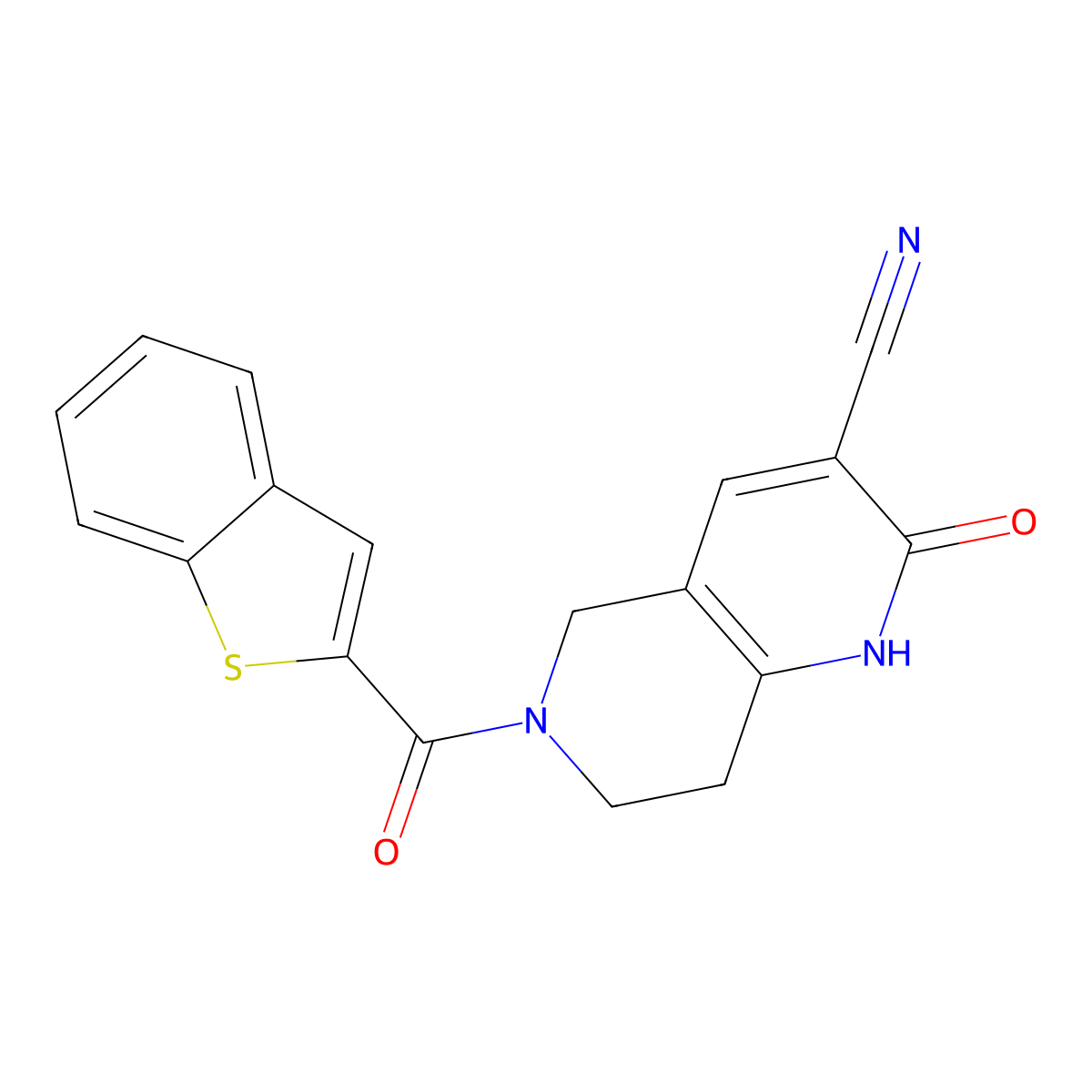 6-(Benzo[b]thiophene-2-carbonyl)-2-oxo-1,2,5,6,7,8-hexahydro-1,6-naphthyridine-3-carbonitrile molecular structure, CAS 2034426-72-5