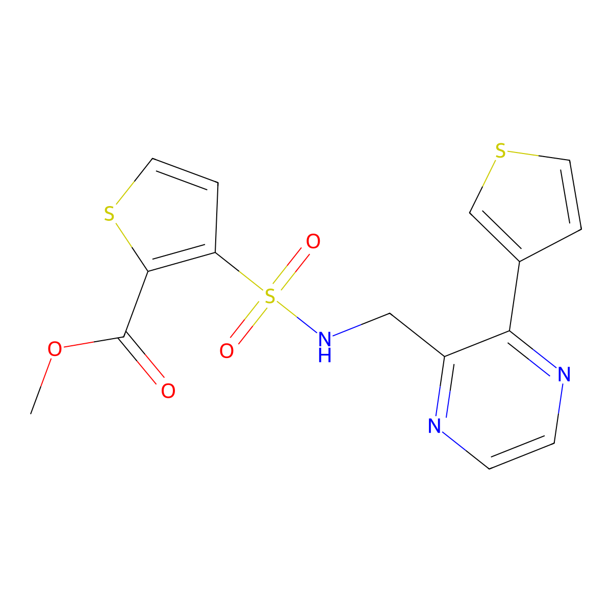 methyl 3-(N-((3-(thiophen-3-yl)pyrazin-2-yl)methyl)sulfamoyl)thiophene-2-carboxylate molecular structure, CAS 2034426-73-6