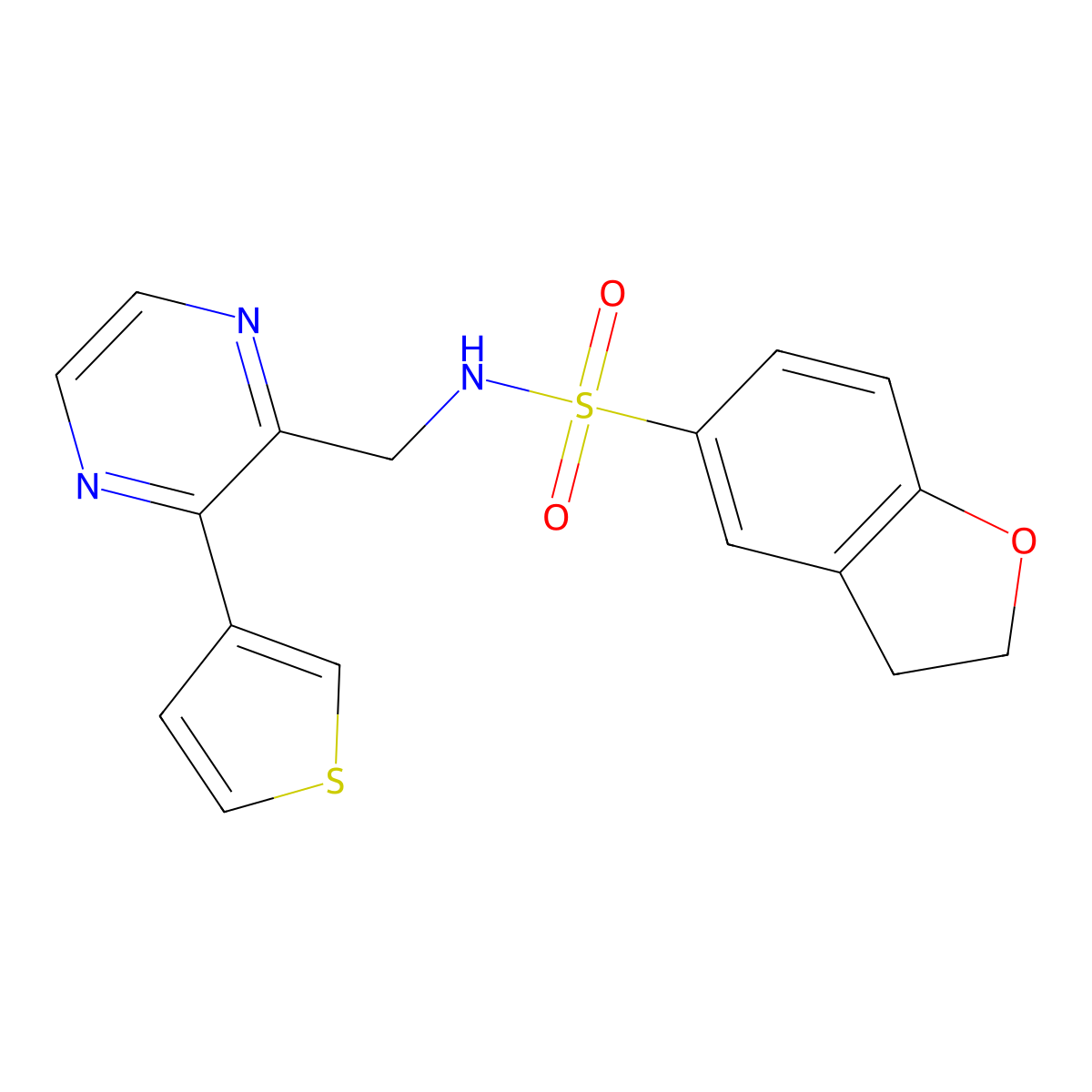 N-((3-(thiophen-3-yl)pyrazin-2-yl)methyl)-2,3-dihydrobenzofuran-5-sulfonamide molecular structure, CAS 2034426-79-2