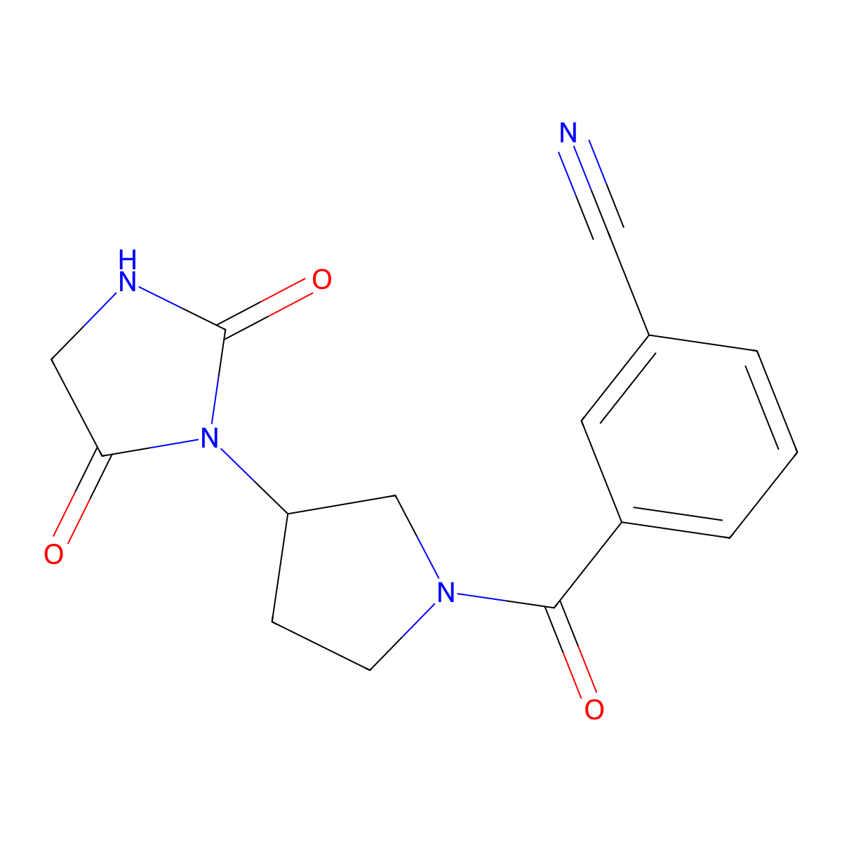 3-[3-(2,5-Dioxoimidazolidin-1-yl)pyrrolidine-1-carbonyl]benzonitrile molecular structure, CAS 2034426-82-7