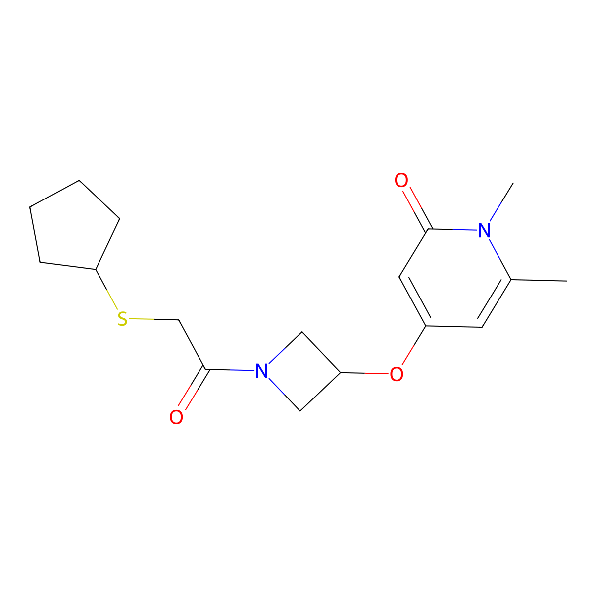 4-((1-(2-(cyclopentylthio)acetyl)azetidin-3-yl)oxy)-1,6-dimethylpyridin-2(1H)-one molecular structure, CAS 2034426-87-2