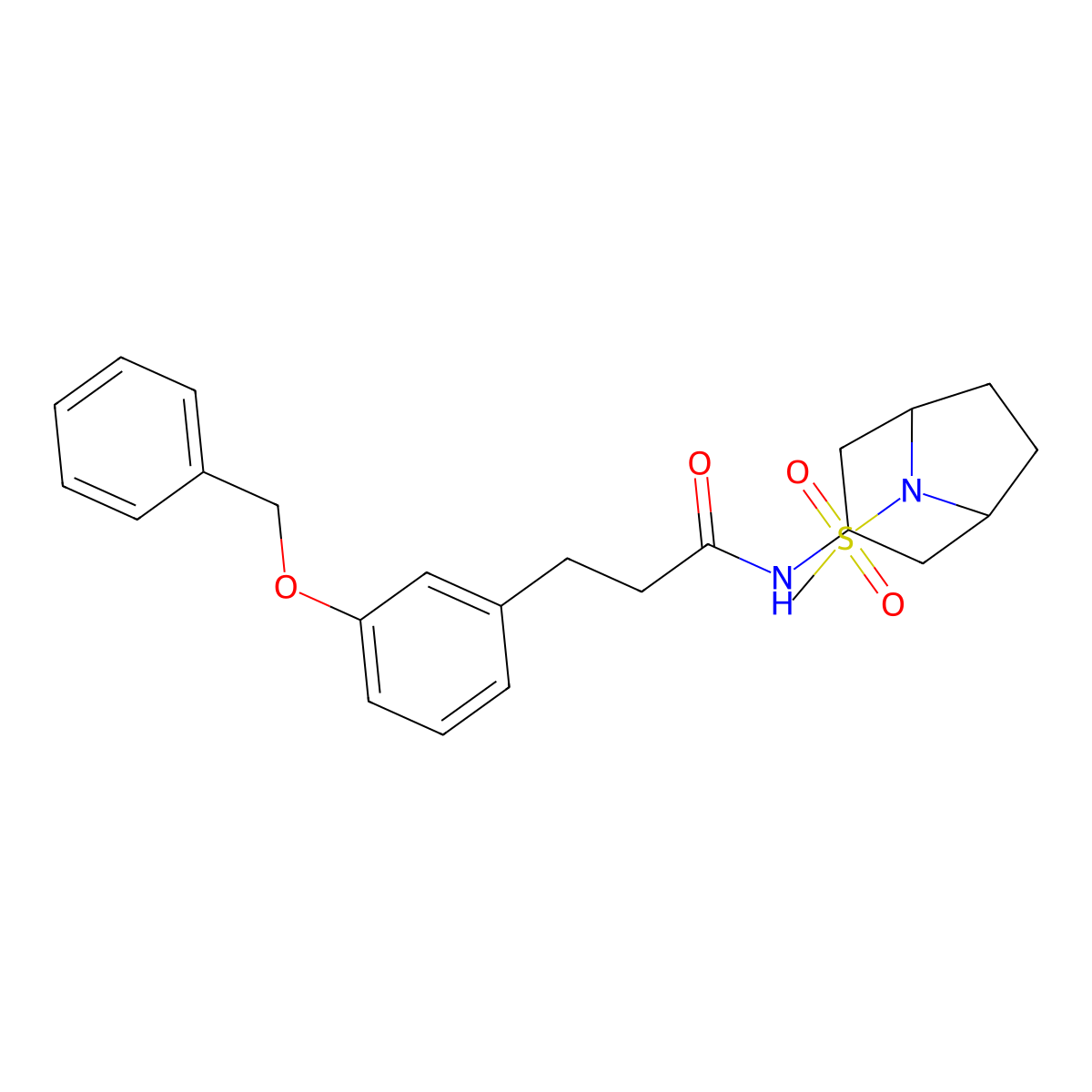 3-(3-(benzyloxy)phenyl)-N-(8-(methylsulfonyl)-8-azabicyclo[3.2.1]octan-3-yl)propanamide molecular structure, CAS 2034426-89-4