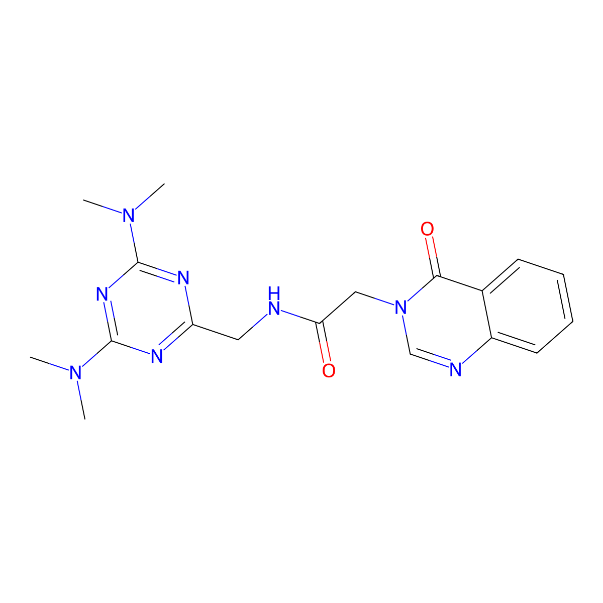 N-((4,6-bis(dimethylamino)-1,3,5-triazin-2-yl)methyl)-2-(4-oxoquinazolin-3(4H)-yl)acetamide molecular structure, CAS 2034426-90-7