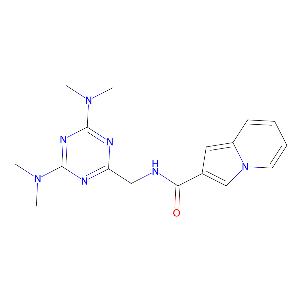 N-{[4,6-bis(dimethylamino)-1,3,5-triazin-2-yl]methyl}indolizine-2-carboxamide molecular structure, CAS 2034426-96-3