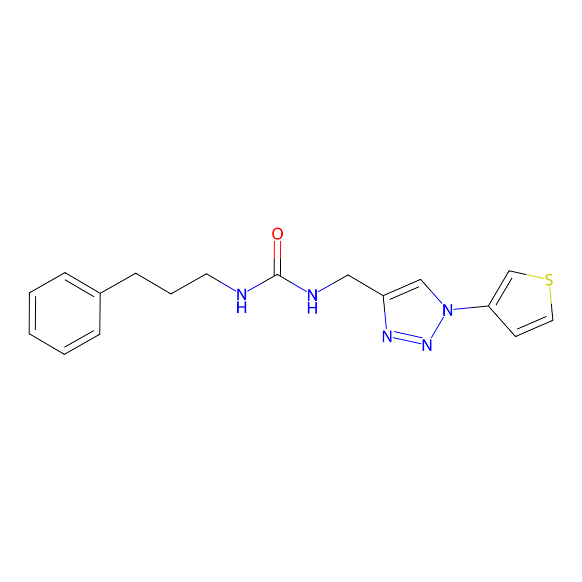 1-(3-phenylpropyl)-3-((1-(thiophen-3-yl)-1H-1,2,3-triazol-4-yl)methyl)urea molecular structure, CAS 2034426-97-4