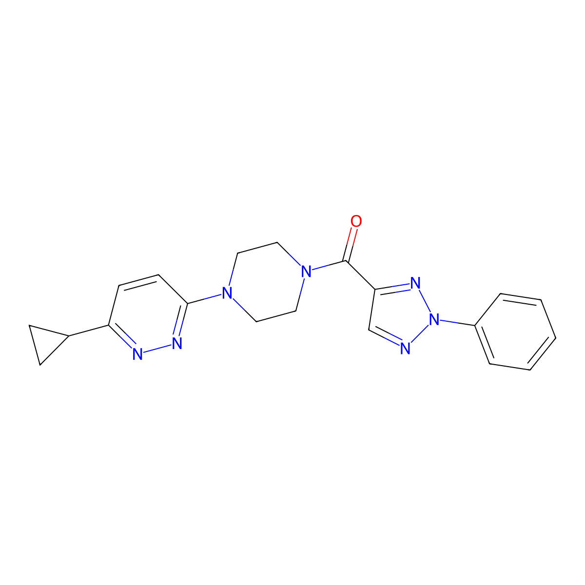 (4-(6-cyclopropylpyridazin-3-yl)piperazin-1-yl)(2-phenyl-2H-1,2,3-triazol-4-yl)methanone molecular structure, CAS 2034426-99-6