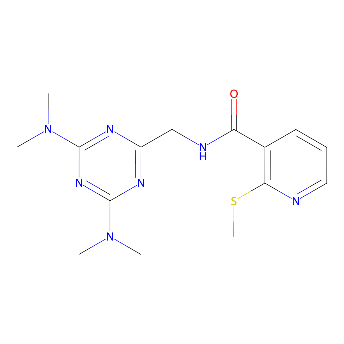 N-{[4,6-bis(dimethylamino)-1,3,5-triazin-2-yl]methyl}-2-(methylsulfanyl)pyridine-3-carboxamide molecular structure, CAS 2034427-03-5