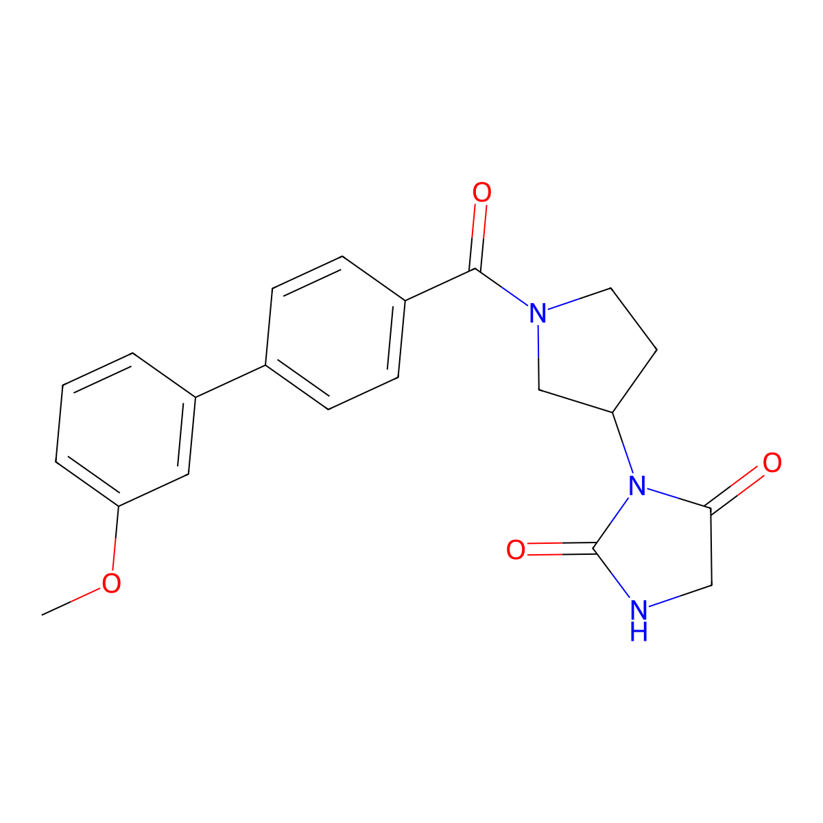 3-(1-{3'-Methoxy-[1,1'-biphenyl]-4-carbonyl}pyrrolidin-3-yl)imidazolidine-2,4-dione molecular structure, CAS 2034427-04-6