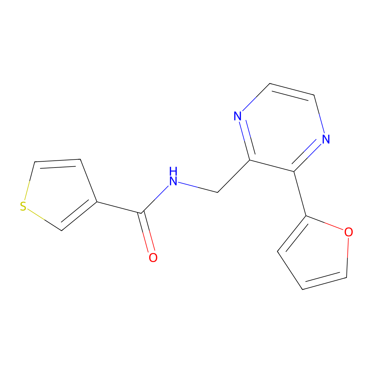 N-((3-(furan-2-yl)pyrazin-2-yl)methyl)thiophene-3-carboxamide molecular structure, CAS 2034427-05-7